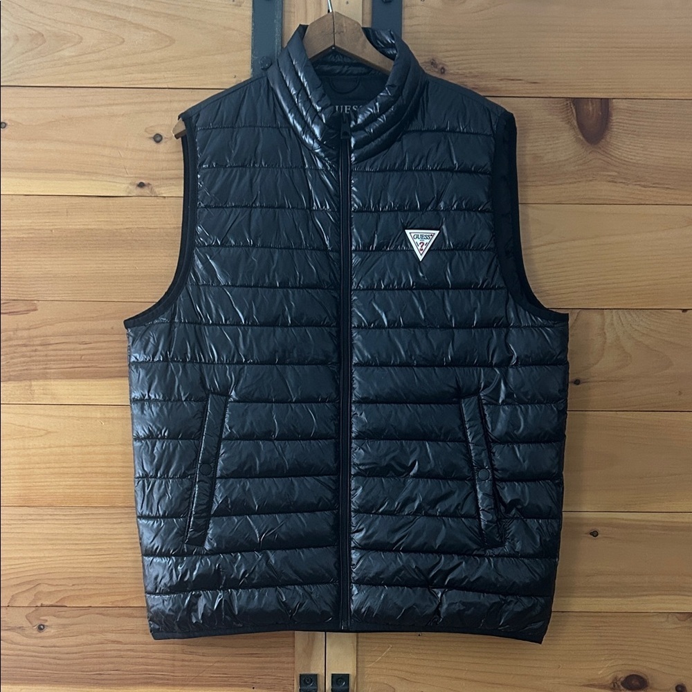 Guess Men's Black Quilted Puffer Vest Large